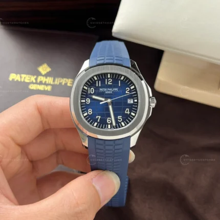 Patek Philippe Aquanaut 5168G | 42mm | Mavi Kadran | Beyaz Altın Kasa | Mavi Kauçuk Kayış | 3K Factory | Super Clone ETA Saat