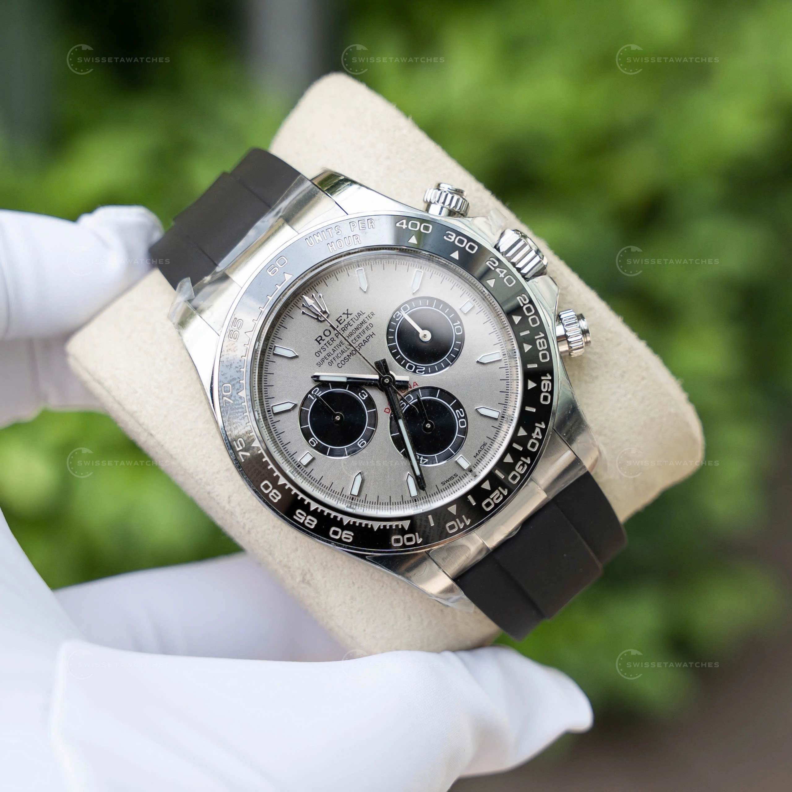 Rolex Daytona 126519LN Gri Kadran Siyah Seramik Bezel Beyaz Altın Kasa Oysterflex Kayış Clean Factory Super Clone 40mm (1)