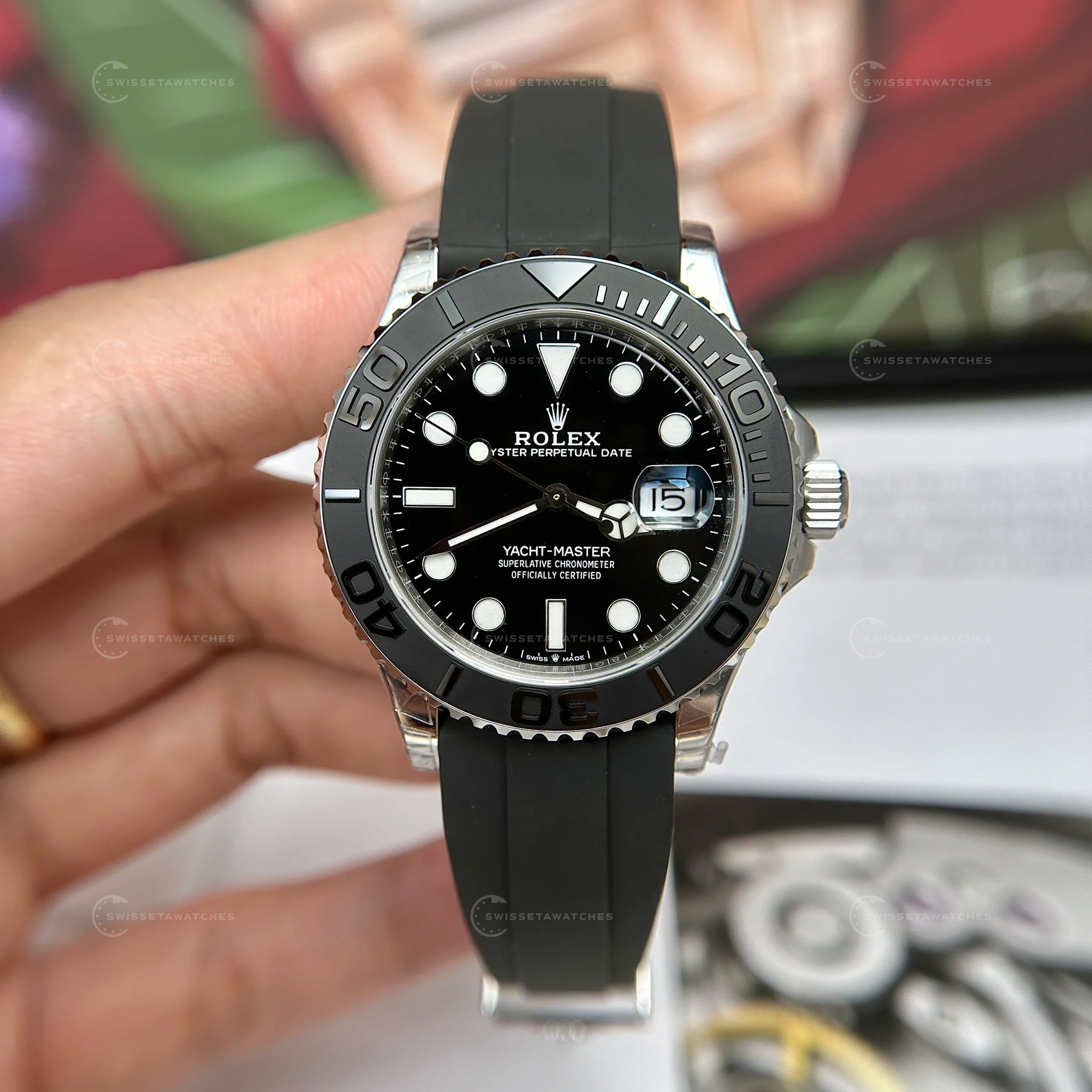 Rolex Yacht-Master 42mm Ref. 226659 White Gold Kasa Siyah Kadran Oysterflex Clean Fabrika Super Clone ETA Saat (2)