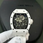 Richard Mille RM055 Bubba Watson beyaz seramik kasalı clone saat – iskelet kadran, manuel mekanizma, BBR üretimi yüksek kalite model.
