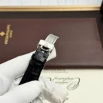 Rolex Perpetual 1908 Tiffany kadranlı Super Clone saat – 39mm gümüş kasa, siyah deri kayış ve PPF üretimi.